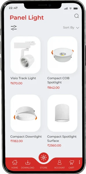 easy to use app interface allowing to explore the lighting products