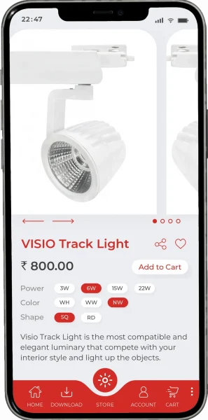 easy to use b2b ecommerce mobile app allowing users to place order for lighting products